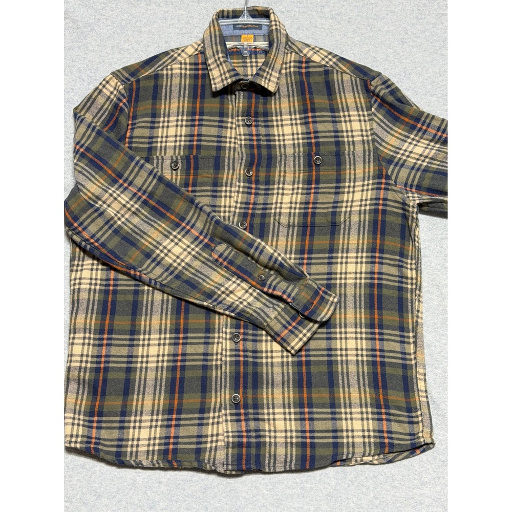 Tailor Vintage Luxe Performance Plaid Flannel Shirt Mens Small Olive Navy Orange